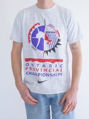 Vintage '95 Nike Grey Ontario Basketball Championship Sports Graphic Athletic M